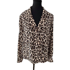 VINCE CAMUTO Leopard Print V Neck Wrap Front Long Sleeve Blouse Party Event Chic